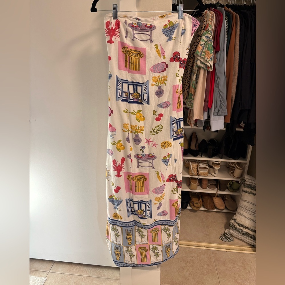 Japna White Maxi Skirt with Colorful Patterns